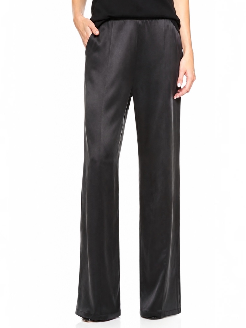 100% Silk Equipment Femme Beckett Charmeuse Wide Leg Pants Black M